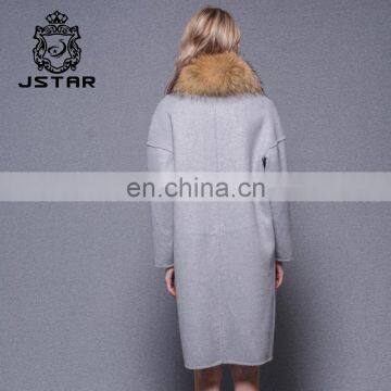 2017 In The Long Section Of Double Sided Cloth Cashmere Coat with big fur collar