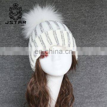 2017 New Style Fur Ball Knit Patterns Hat With POMPOM Autumn/winter Warm Colorul Fashionable Lady Hat photo-2
