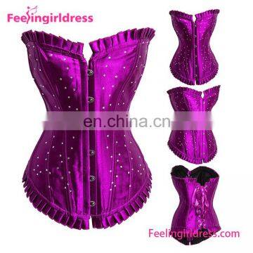 Purple Satin Overbust Girls Sexy Dot Corset