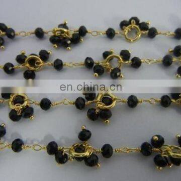 Black Onyx Gemstone Flower Chain/Gemstone Beaded Chain/wire Wrapped Beaded Chain