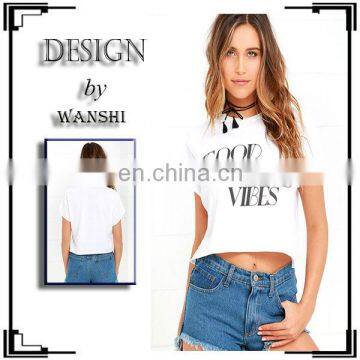 Summer crop top custom short sleeves printing white women t-shirt