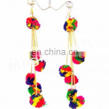 Multi Colored Designer Pom Pom Earrings for Stylish & Beautiful Girls -Boho Bohemian Gypsy Pom Pom Hoop Earrings