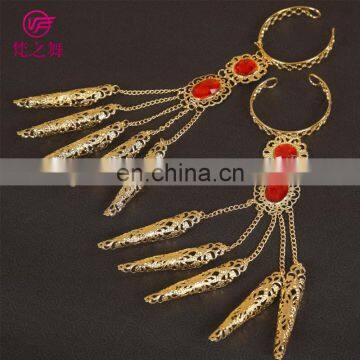 Tribal Indian Style Stage Gold Long Belly Dance Finger Ring Bracelet Jewelry P-9042# photo-3