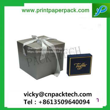 Custom Luxe Ribbon Duet Series Paper Jewelry Box High Walled Rigid Folding Rigid Setup Gift Cake Box