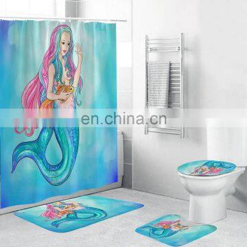 New Design 4 Pcs Shower Curtain Set With Non-Slip Rug Toilet Lid Cover Bath Mat and Vintage Shower Curtain Set for Bathroom photo-2
