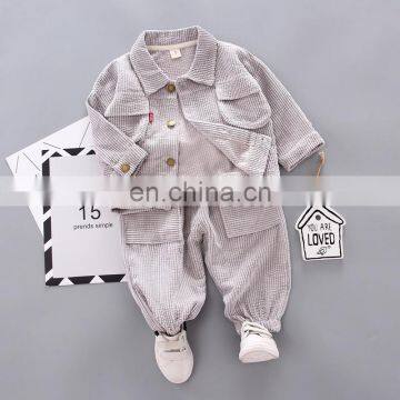 Boy Fall Suit 2020 New Children Style Korean Corduroy 3 Pieces Button Up Jacket ,Tshirt And Pants