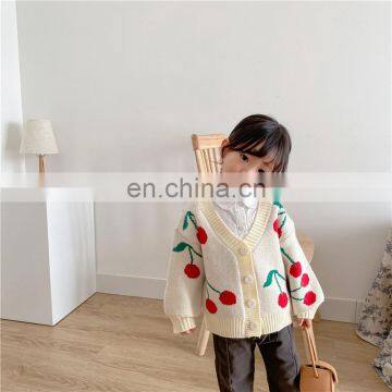 Children's sweater 2020 autumn new Korean girl love cherry flower sweater cardigan jacket