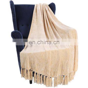 Bright Light Yellow Acrylic Throw Blanket Jacquard Knitted Blanket For Chair