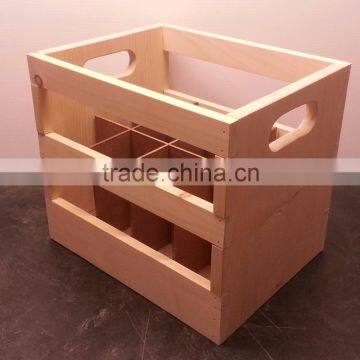 Custom unpainted wooden beer bottle crate wine crate with handle