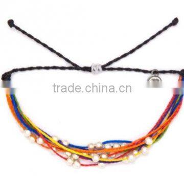 girls gift knotted cord beads bracelet colorful wax cord woven