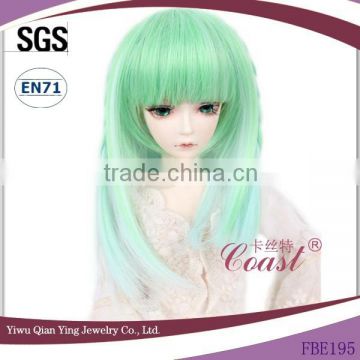 light green medium length straight baby bjd doll wig