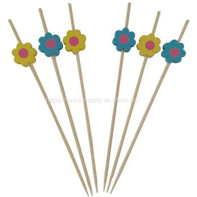 Cocktail Picks Decorative Party Flower Shape Bamboo Food Sticks