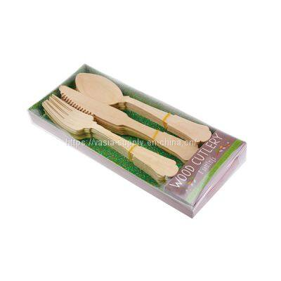 Biodegradable disposable Natural 100% custom travel wooden cutlery fork in bag