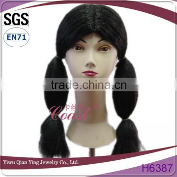 Fashionable long black kids shag synthetic hair braids party wig