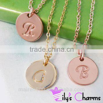 2015 High quality cheap wholesale fashion initial disc alloy necklace