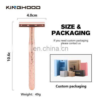 Gift Box Hotel Hair Removal Cosmetics Daily Use Purple Metal Safety Razor Kinghood Best Double Edge Shaving Razor for Women photo-4
