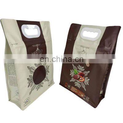 Factory Printing dry fruit nuts oatmeal 8 side gusset bag with handle customized packaging flat bottom bag with zipper