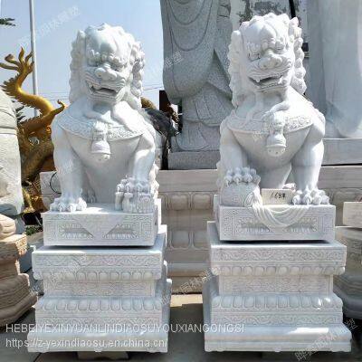 Stone lion manufacturer, white jade carved lion door decoration, finely carved stone lion wholesale