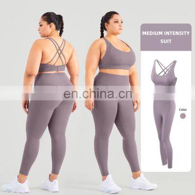 Hot Sale High Impact Plus Size Yogas Sets Workout Gym Women Sport Clothes Suit