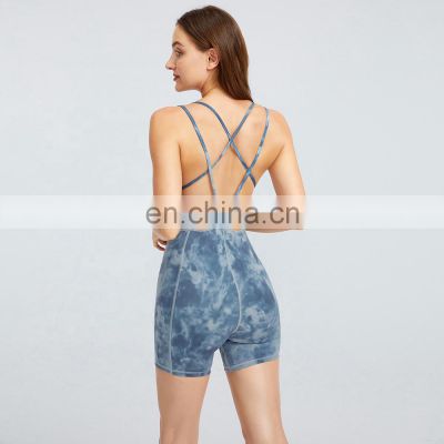 Soft Breathable Sleeveless Women Yoga Jumpsuits  Compression One Piece Jumpsuits Open Back