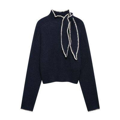 New European and American Style Women's Fashion Casual Long-sleeved Knitted Sweater With Bow Decoration photo-2