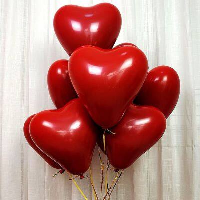 Decoración para bodas, Día de San Valentín, Día de la Madre y banquetes. Globo doble de 12 pulgadas en forma de corazón, globo de látex de color granada rojo.