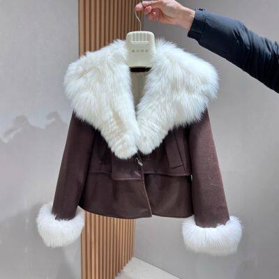 Woolen collar suede fur women's goose down inner lining fox fur jacket