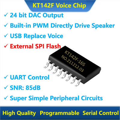 KT142F Voice Chip Sound Prompt IC Supports External SPI Flash Virtual as U-Disk Capacities Auto Adapts Serial Por Audio Combination Playback Insertion
