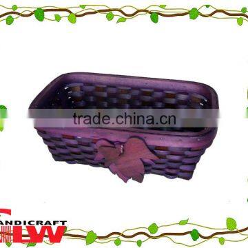 cheap basket wholesale,easter egg basket wholesale,woven wood baskets,1 piece purple wood chip basket with maple leaf at rim