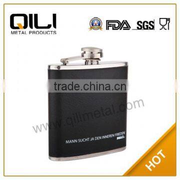 6oz stainless steel leather wine carrier with logo