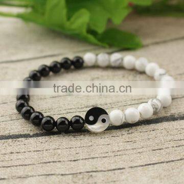 BRG1179 Black White Beaded Yin Yang Energy Bracelet