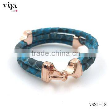 Turquoise Snake Skin Bracelet Bangle Rose Gold Clasp Jewelry Python Leather Jewelry