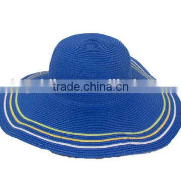 shining skyblue striped paper braids lady elegant big beach hat