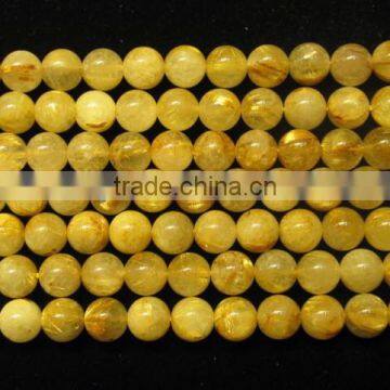 Natural gemstone Gold Rutilated Quartz round beads