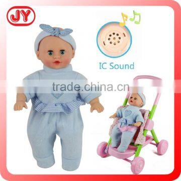 16 inch stuffed doll collocation plastic stroller with 12 different IC sounds