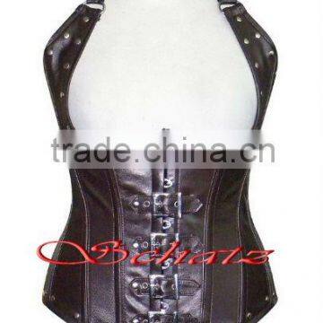 Brown Underbust Sexy Leather Corset With Halter Straps