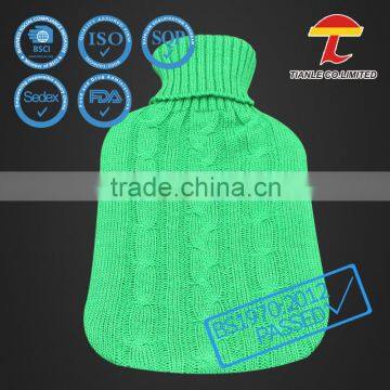 Green color cable design knitted cover for 2000ml hot water bottle