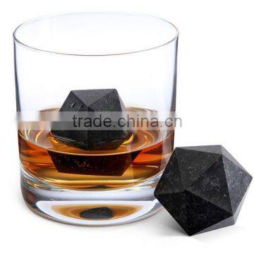 Black granite whiskey stone,icosahedron soapstone cooling stone