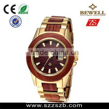 Bewell alloy&wood watch Newly Designed Date Time Health-caring Wrist Watch