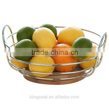 2015 Best Selling Round Chrome Wire Fruit Bowl with Rubber Wood Base/Fruit Basket/metal wire fruit basket