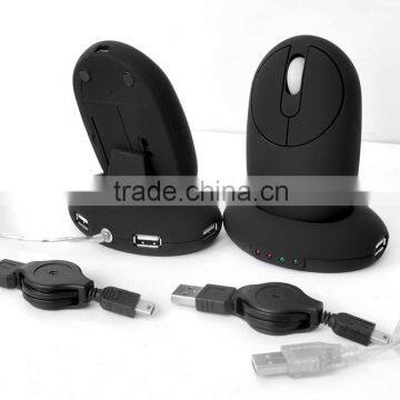 Wireless Rechargeable Optical Mouse with 2.0USB HUB and docking station