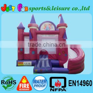 deep pink princess inflatable combo, jumper castle and slide for kids