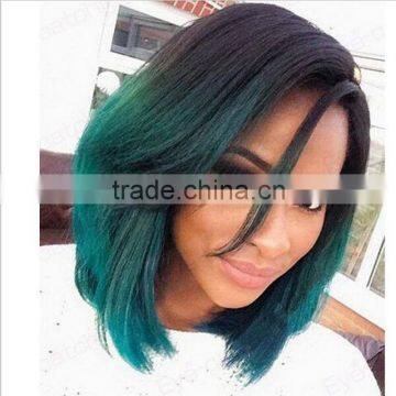 Sexy Ombre Black And Green Short Bob Straight Synthetic Lace Front Wig Customize