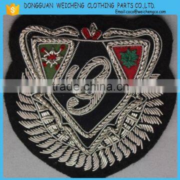 wholesale metallic thread embroidery for uniform/handmade golden embroidered badge