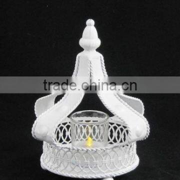 100158WA-torched basket metal wire candle holder w/antique white finish