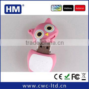 Soft PVC USB owl shape cartoon style wholesale 2GB4GB8GB16GB Custom Solution LOGO PVC/SILICONE USB flash drive