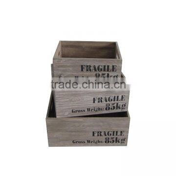Antique set 3 small solid wooden storage box