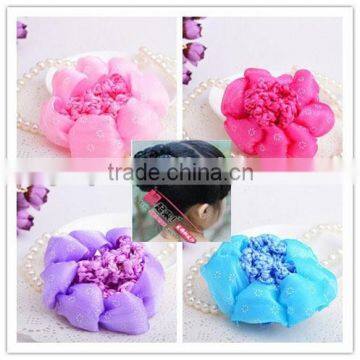 Solid Color flower printed crochet hair snood bun cover hairnet cover