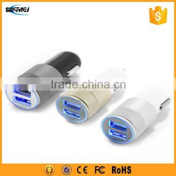 Factory Price Mobile Phone Use and Electric Type metal USB car charger Attached 2 Port Universal 2.1 Amp Car Charger