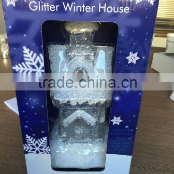 Swirling Glitter Water Christmas Ornament Xmas Decoration Colour Changing Light snow white house